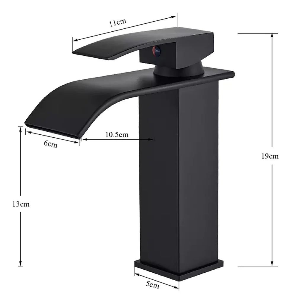 Black Waterfall Bathroom Faucet Basin Mixer Tap Single Hole Hot Cold Sink Tap