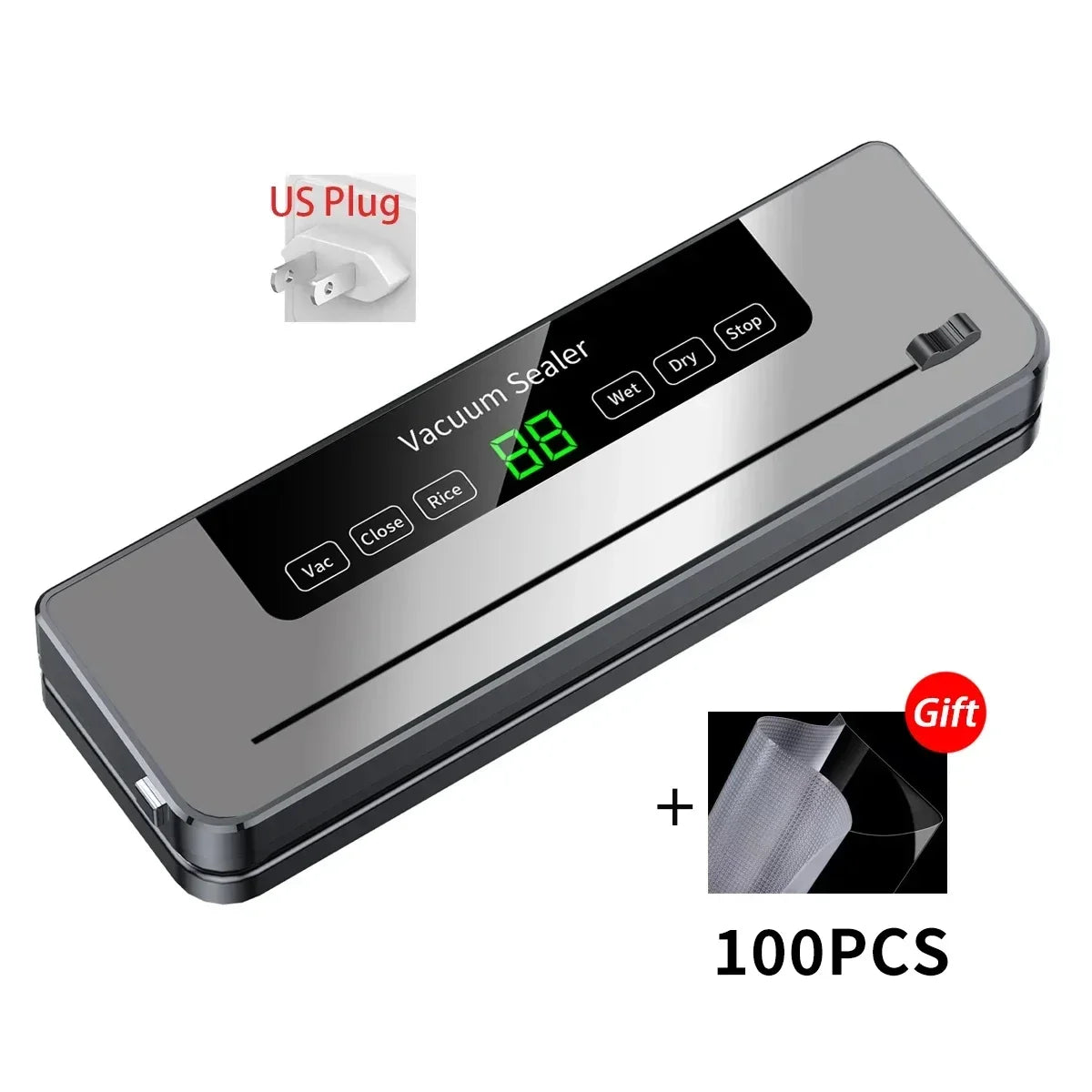 Food Vacuum Sealer Machine Wet Dry Modes with UV and Built-in Cutter for Storage