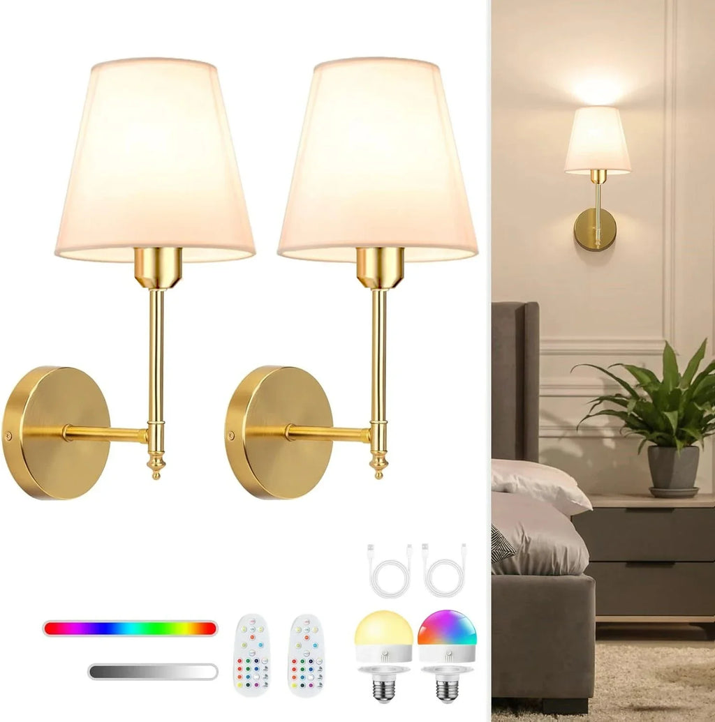 Wireless Wall Lamp – Rechargeable RGB Battery Light with Remote for Bedroom Decor