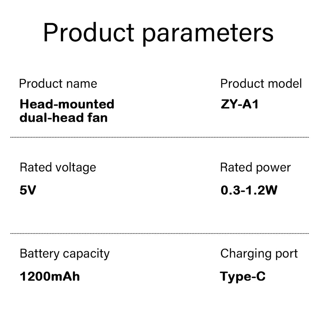 Portable Mini Fan ZY-A1 3-Speed 1200mAh Type-C Rechargeable