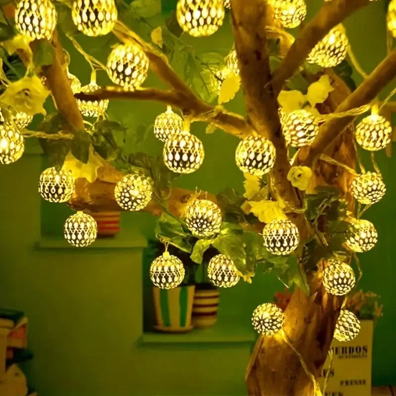 Outdoor Solar Moroccan Ball String Lights 50/30/20 LED Fairy Lights Garden Party