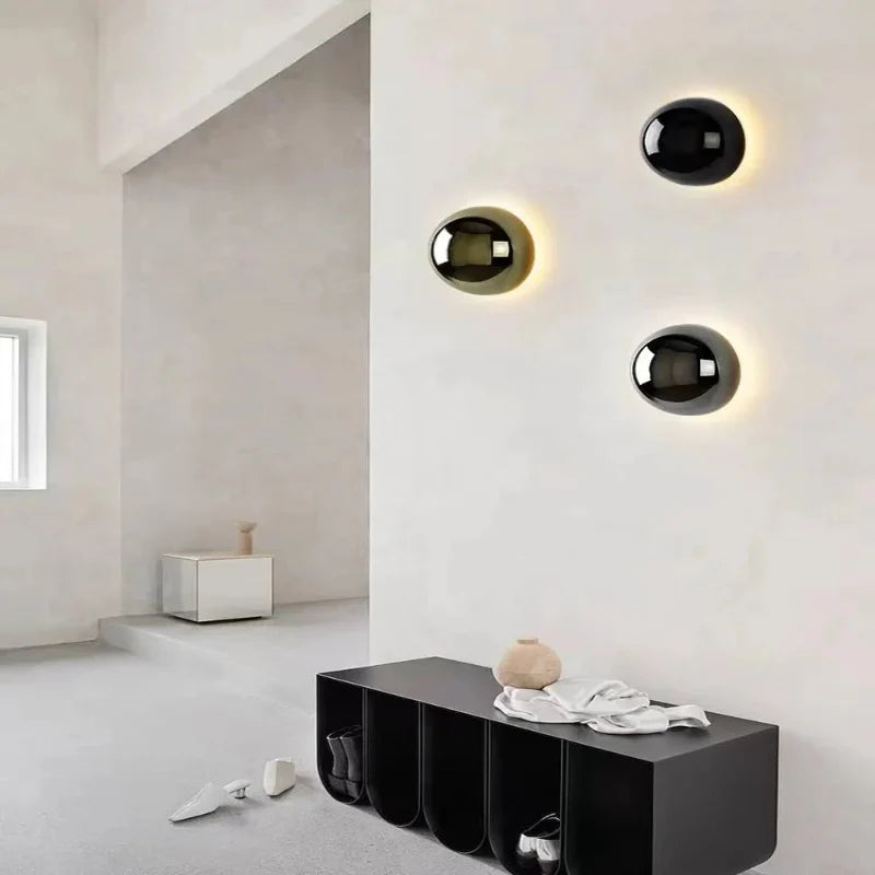 Nordic Silver Wall Lamp Minimalist Circular LED Light for Bedroom Hallway Stairs