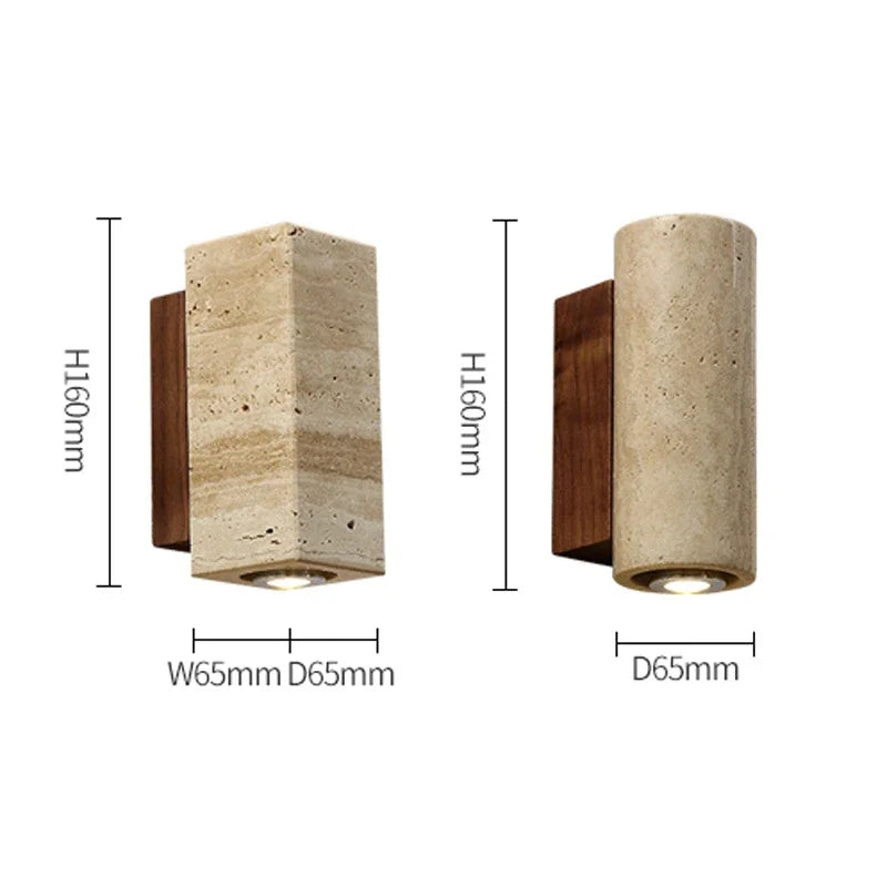 Wabi Sabi Marble LED Wall Light Travertine Bedside Lamp for Bedroom Living