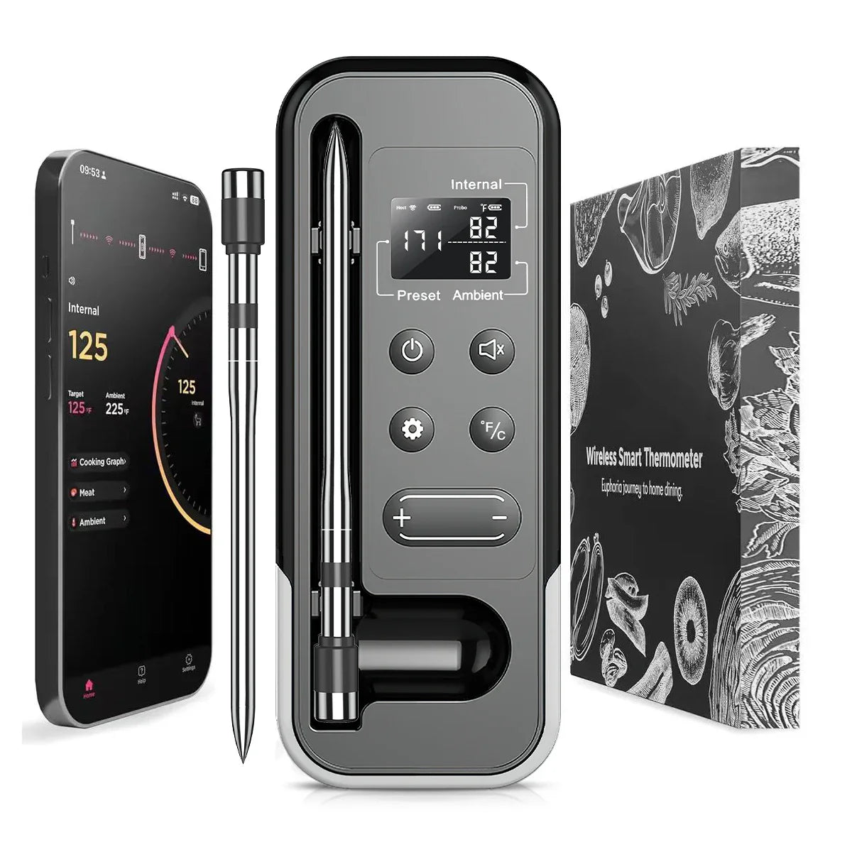 Smart Bluetooth BBQ Meat Thermometer Wireless Probe Grill Oven Alarm