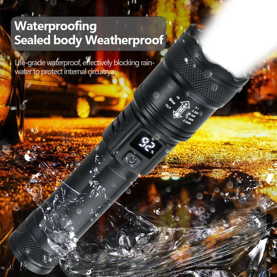 High Power LED Flashlight 2000LM Rechargeable Tactical Torch Zoom Camping