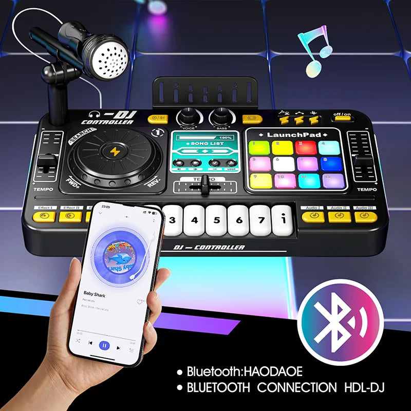 Kids DJ Mixer Controller Toy with Microphone Electronic Music Play Set
