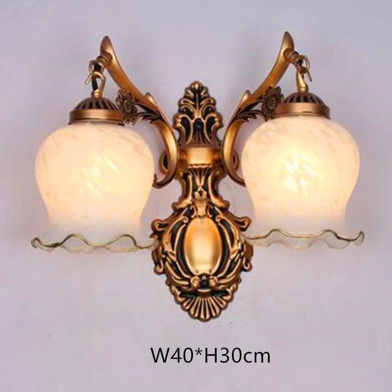 European Retro Wall Lamp Bedroom Bedside Corridor Double Head Bronzing Sconce