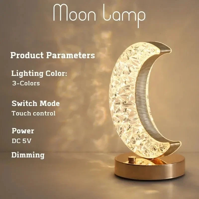 Crystal Touch LED Night Light – USB Dimmable Moon Lamp for Bedroom & Girls Room