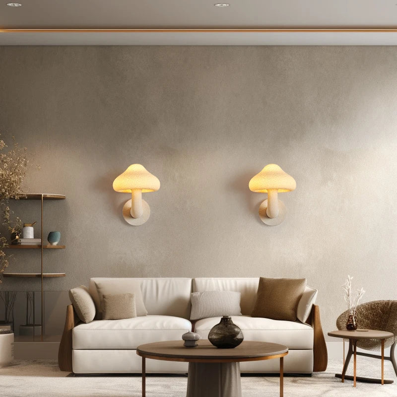 Wabi Sabi Mushroom Wall Sconce French Cream LED Bedroom Living Room Lamp