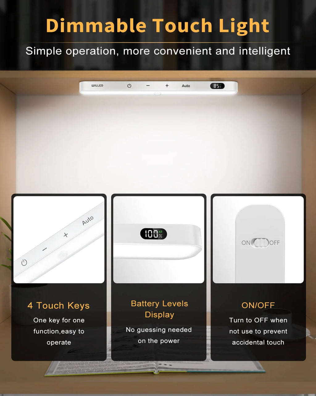 Motion Sensor LED Cabinet Light 60LED Rechargeable Wireless Under Cabinet Lamp