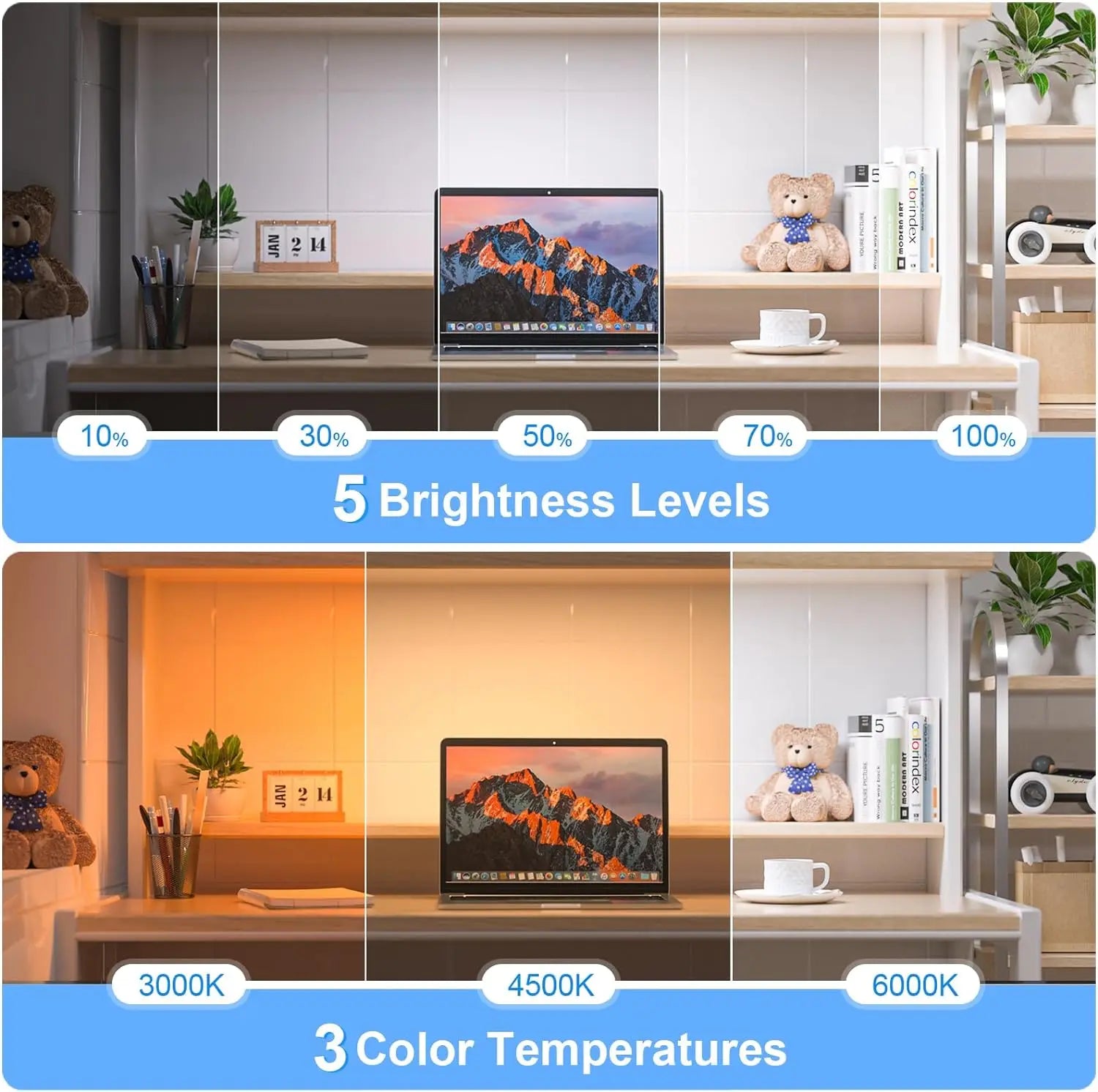 Rechargeable Dimmable Night Light – 3 Color LED Makeup & Under Cabinet Lamp