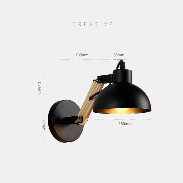 Nordic Adjustable Wall Sconce Robotic Arm Wood Iron E27 Bedroom Hotel Light