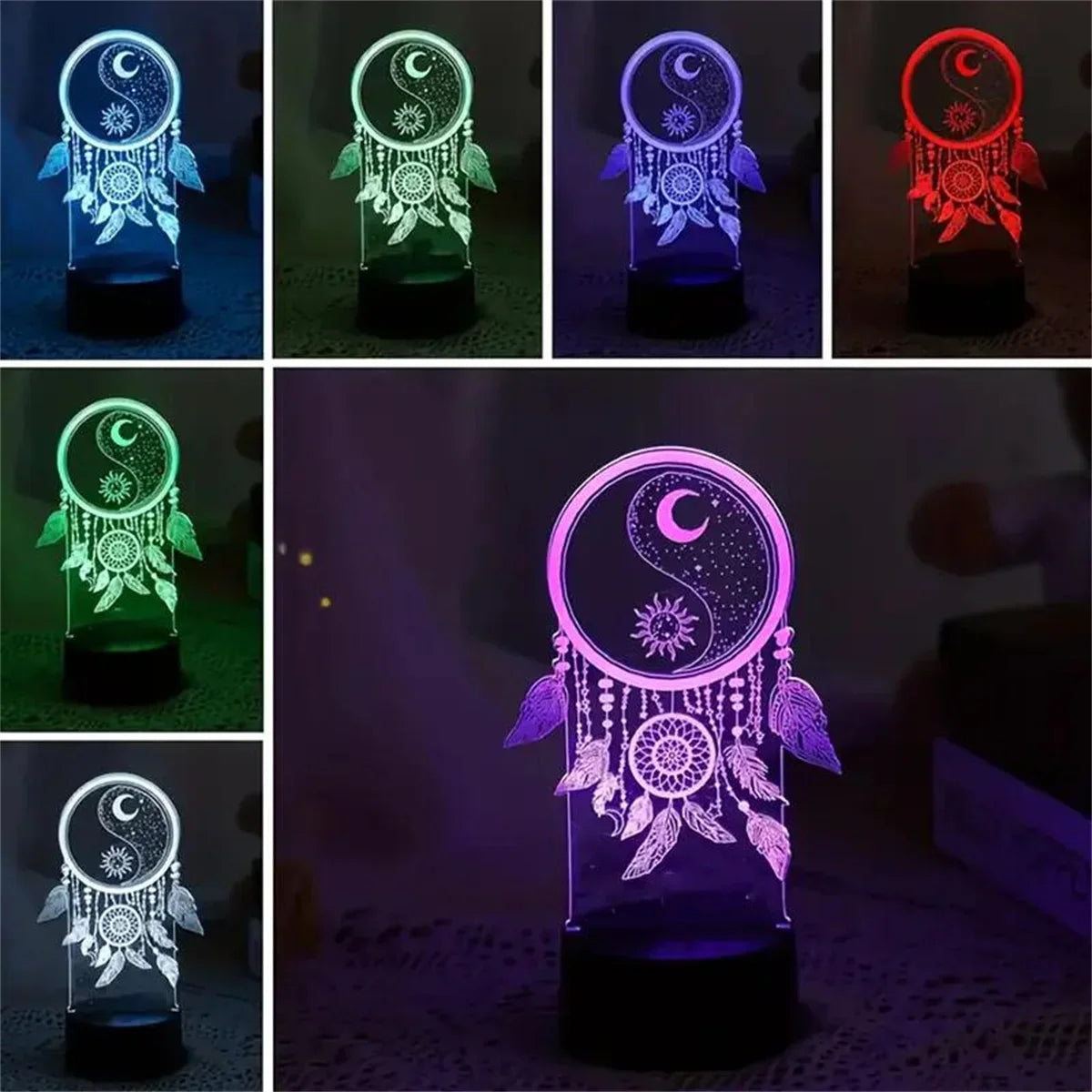 Dream Catcher 3D Night Light Optical Illusion Lamp 7-Color Touch Bedroom Decor