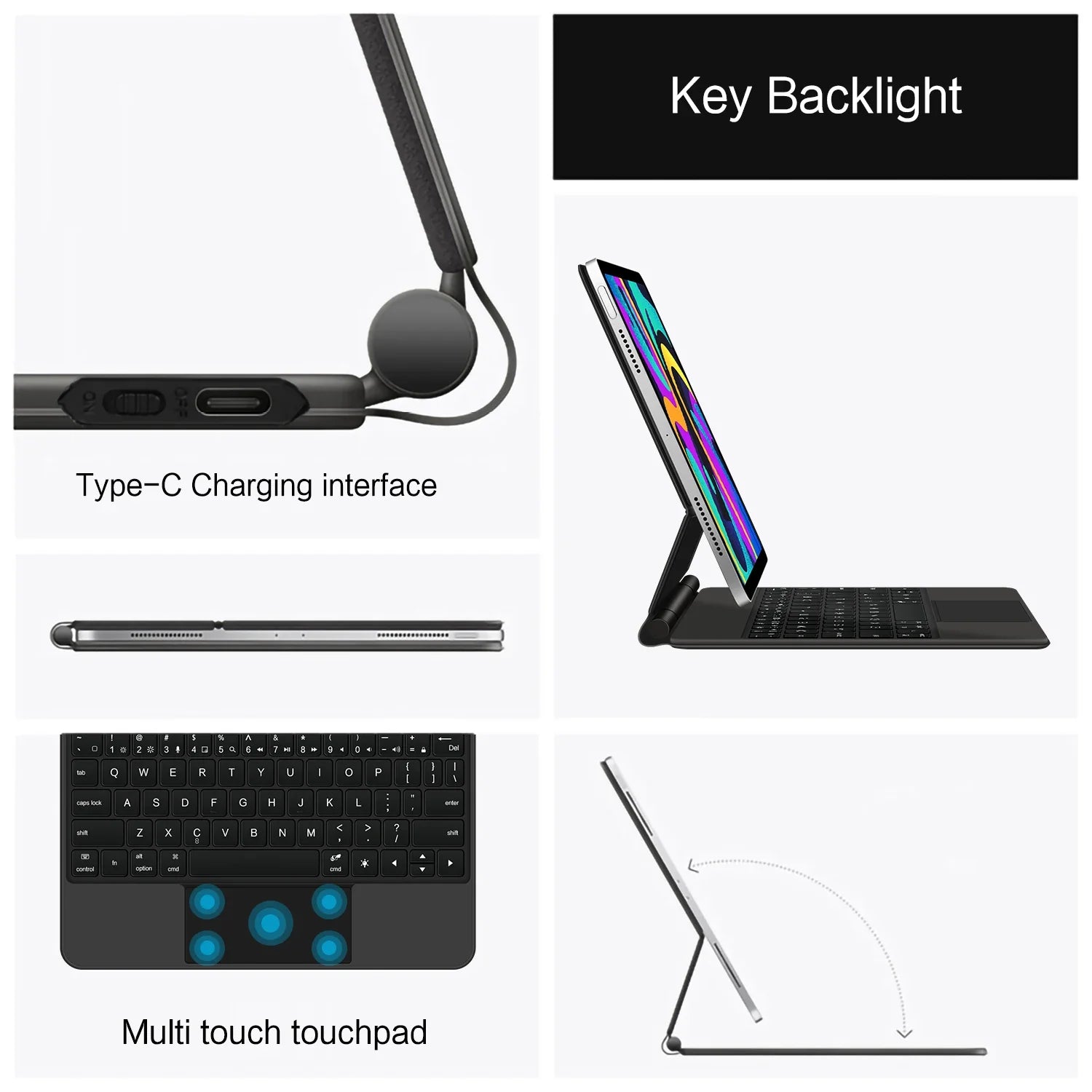Wireless Keyboard Case for 11 12.9 Tablet Touchpad Magnetic Smart Cover