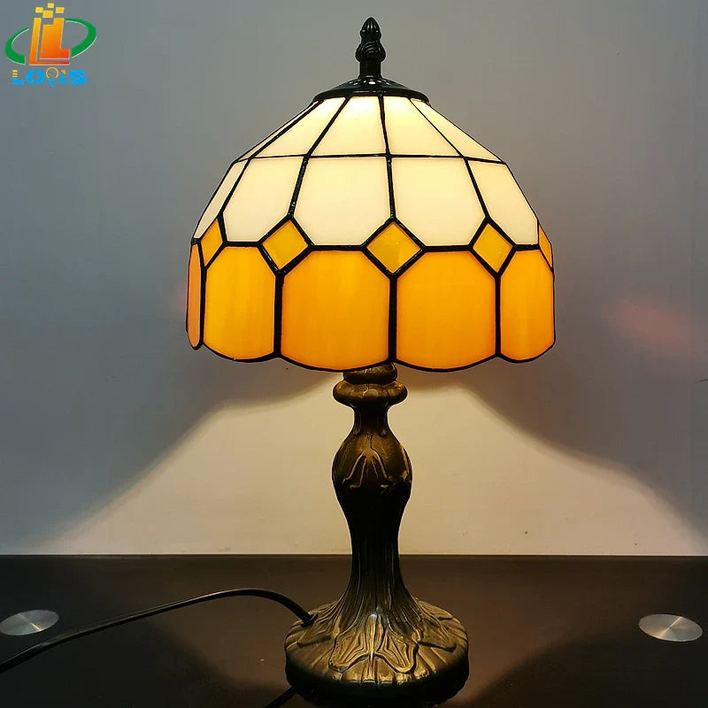 8" Nordic Plaid Table Lamp Modern Bedside Desk Light Green Purple Yellow Girls