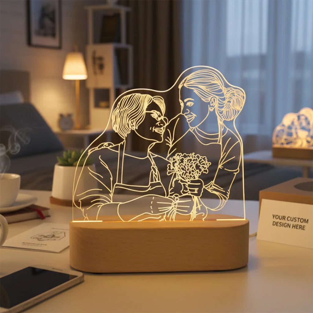 Custom 3D Photo Lamp LED Night Light Wooden Base Personalized Gift