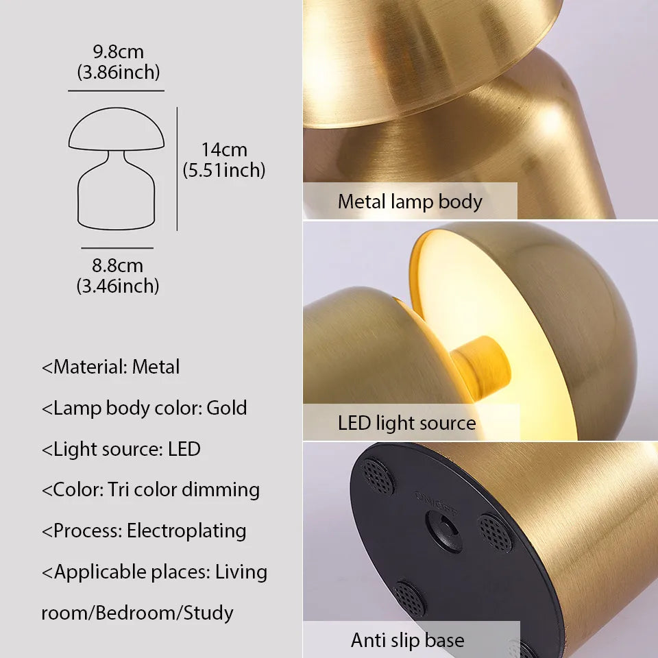 Touch LED Table Lamp USB Rechargeable 3 Color Dimming Bedside Night Light