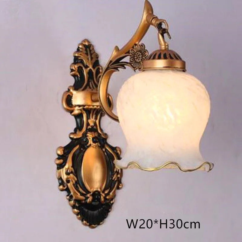European Retro Wall Lamp Bedroom Bedside Corridor Double Head Bronzing Sconce