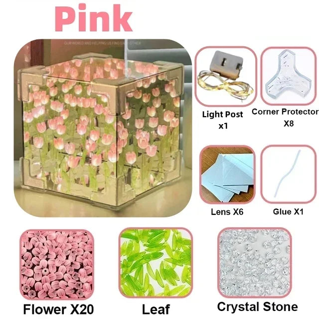 DIY Tulip Flower Night Light Kit Handmade Cube Lamp Aesthetic Room Decor Gift Set