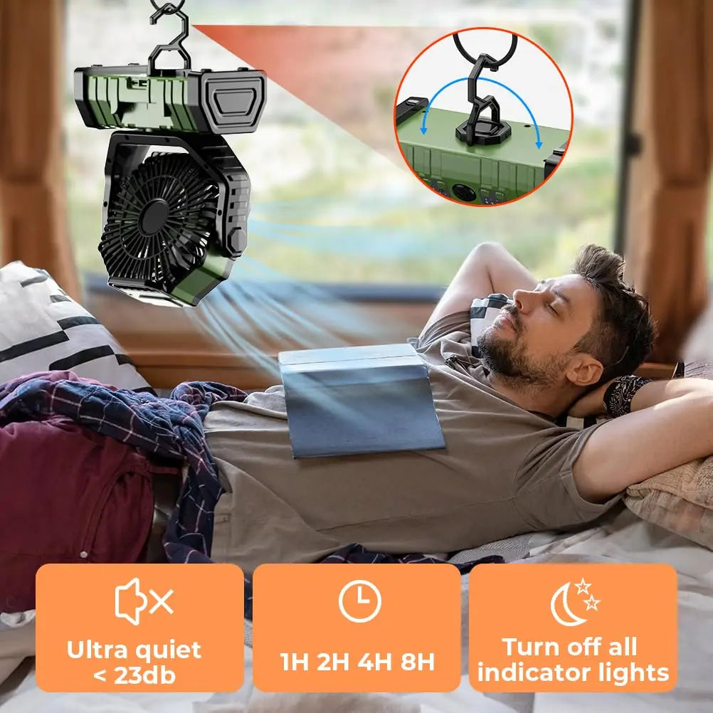 Camping Fan 20000mAh Rechargeable with LED Light Power Bank