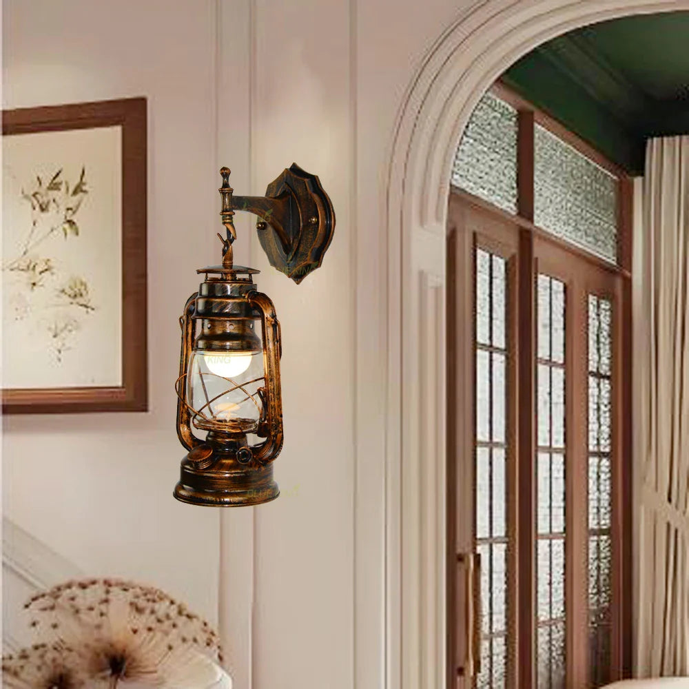 Vintage Iron Glass Wall Lamp Industrial Sconce for Bedroom Living Room Hallway