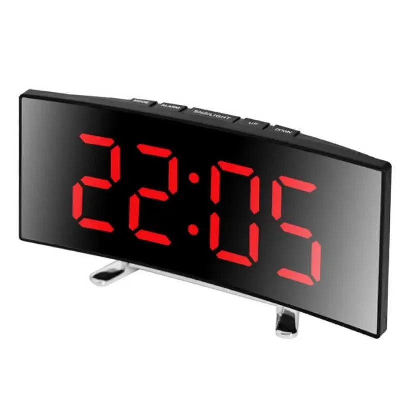 LED Mirror Alarm Clock Large Curved Digital Desktop Smart Silent Living Room