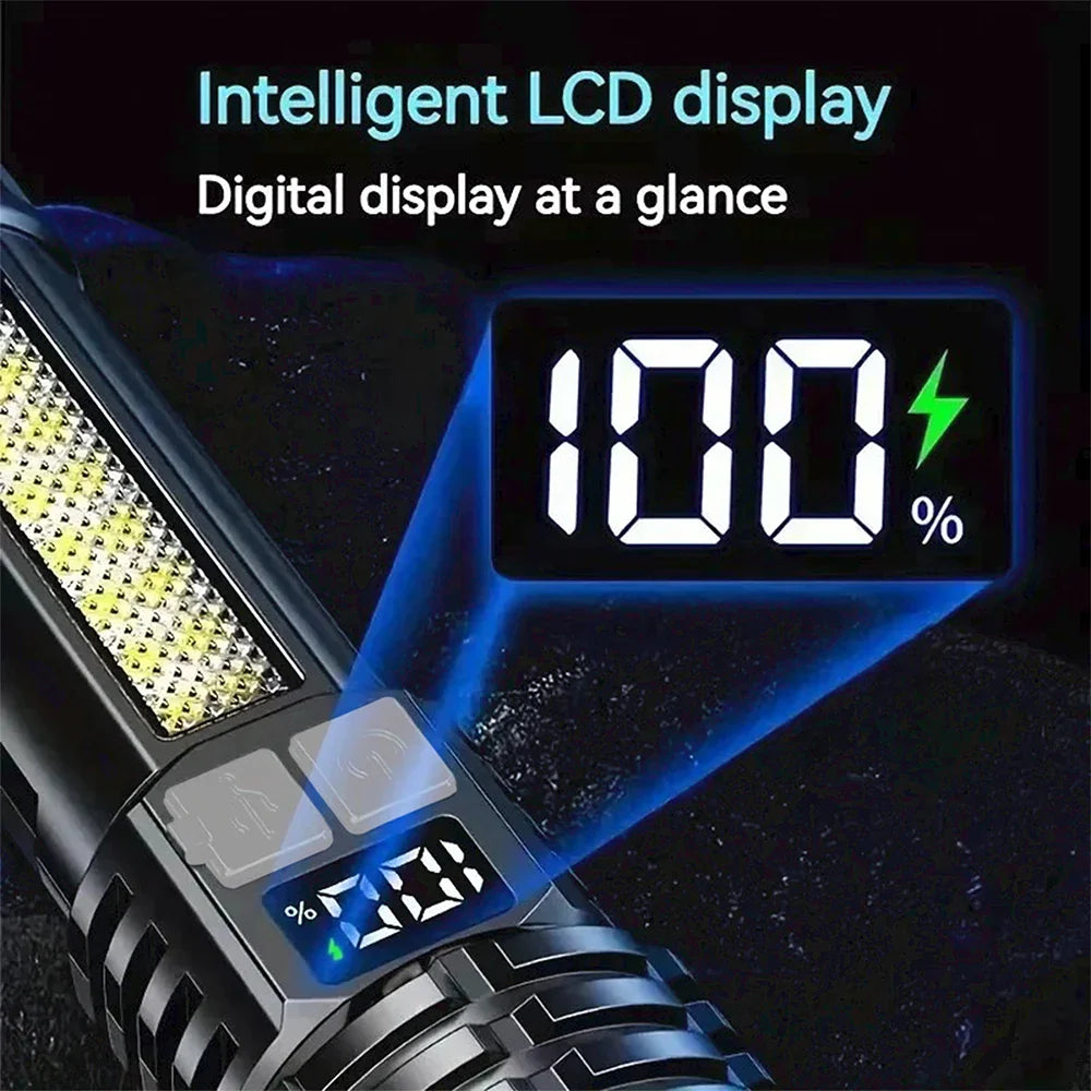 High Power LED Flashlight TYPE-C Rechargeable COB Torch Outdoor Camping Hiking Light