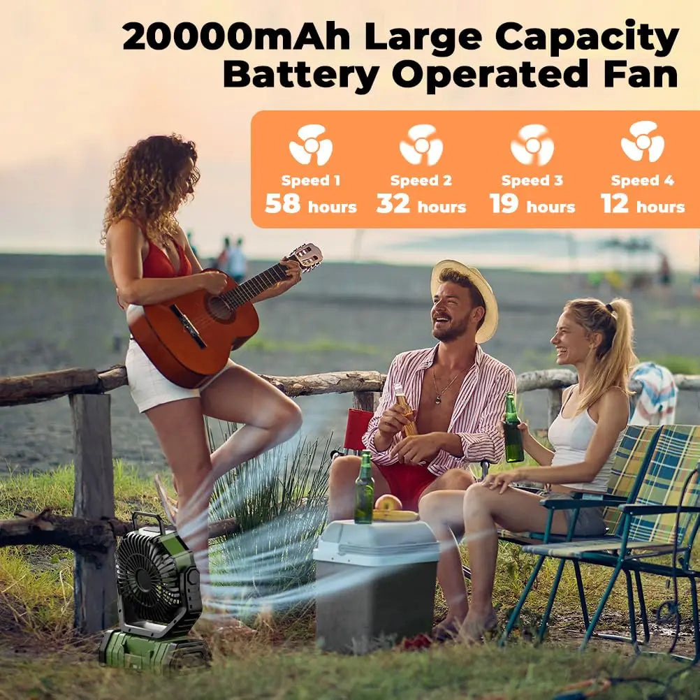 Camping Fan 20000mAh Rechargeable with LED Light Power Bank