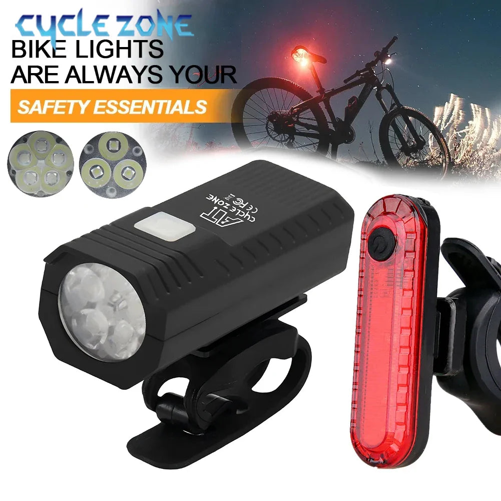 Rechargeable Bike Light Set LED Headlight and Taillight for Night Cycling Safety