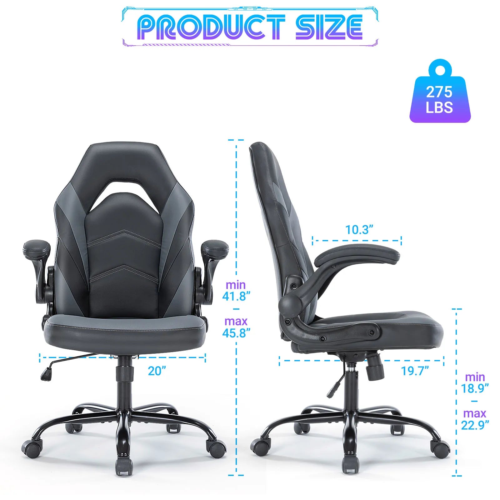 PU Leather Ergonomic Gaming Chair Flip-Up Armrests Adjustable Office Desk