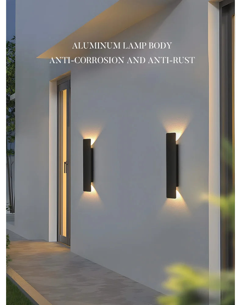 Outdoor Waterproof Wall Light – 18W LED Black Aluminum Exterior Lamp for Bedroom