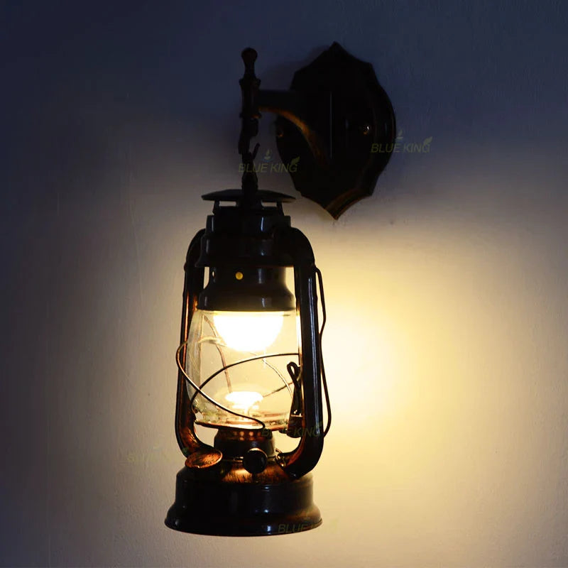 Vintage Iron Glass Wall Lamp Industrial Sconce for Bedroom Living Room Hallway