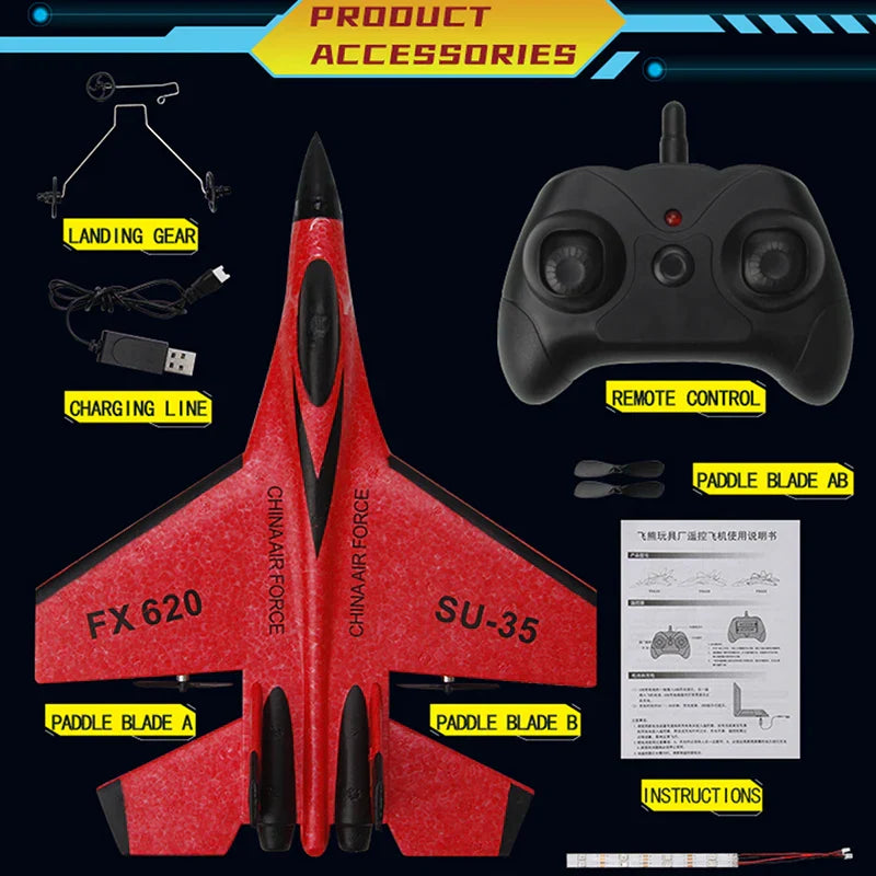 Kids RC Airplane 2.4GHz Fighter Jet Glider Remote Control Plane