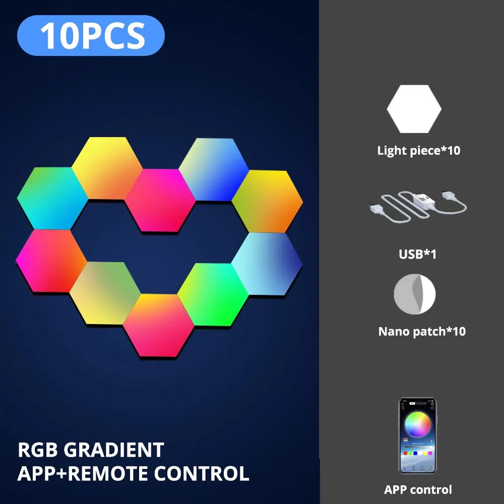 Hexagon LED Wall Lights RGB Panels with Music Sync App Control for Bedroom