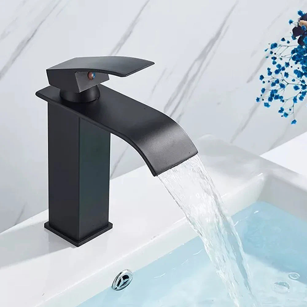 Black Waterfall Bathroom Faucet Basin Mixer Tap Single Hole Hot Cold Sink Tap