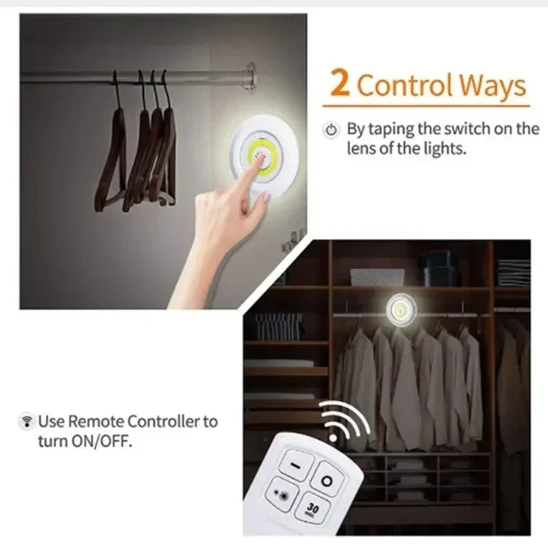 Dimmable LED Under Cabinet Light Remote Battery Operated Closet Night Lamp