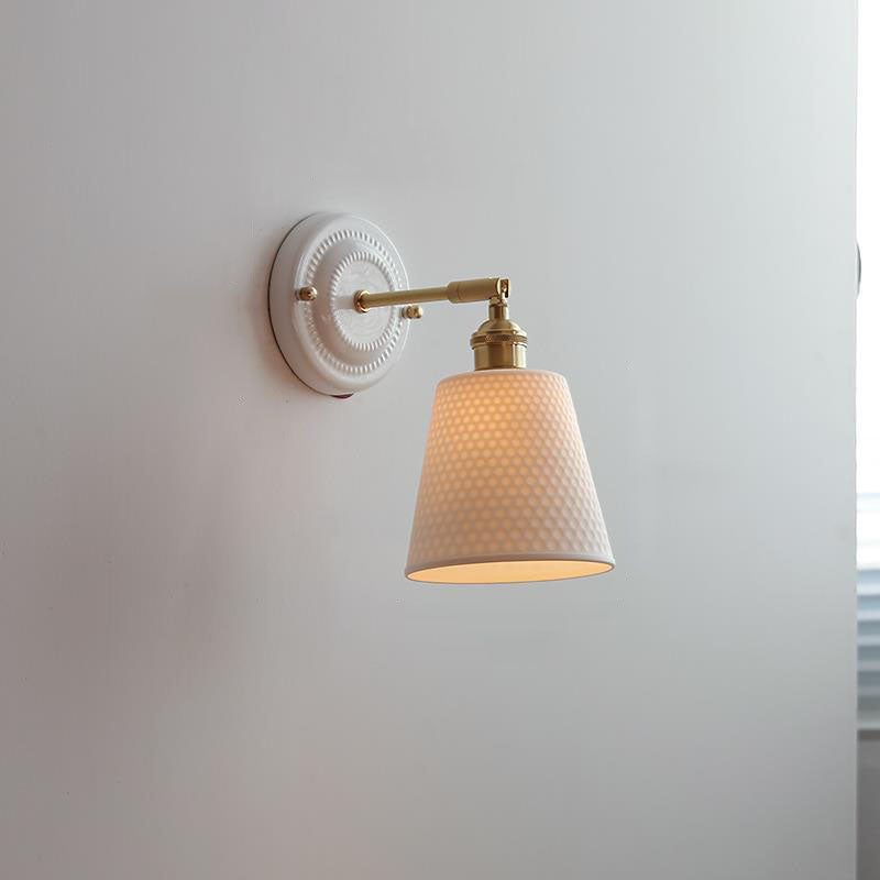 Vintage Japanese Ceramic Brass Wall Light E27 Hardwired