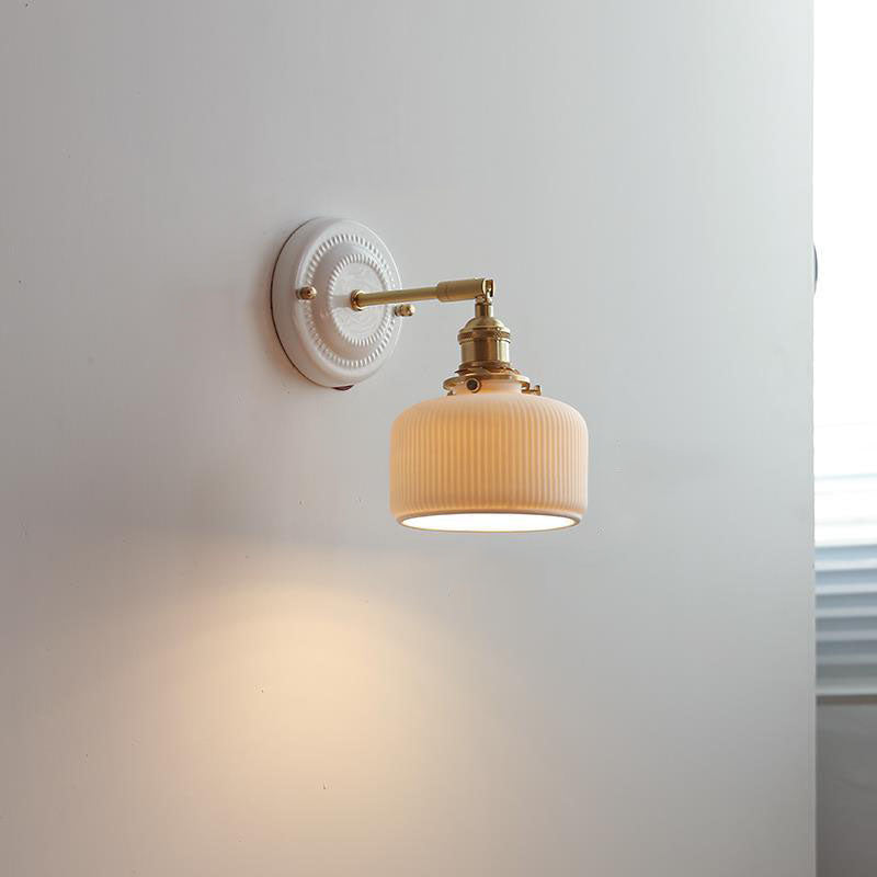 Vintage Japanese Ceramic Brass Wall Light E27 Hardwired