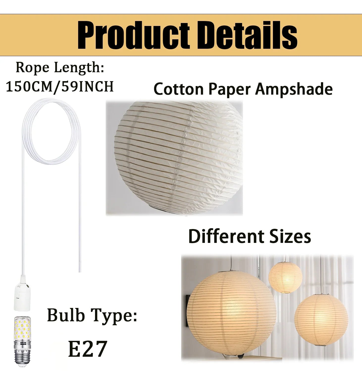 Japanese Rice Paper Pendant Light Minimalist Hanging Lantern Ceiling Lamp Decor