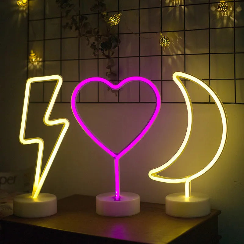 Neon Night Light USB Battery Table Lamp Flamingo Cactus Room Decor for Bedroom
