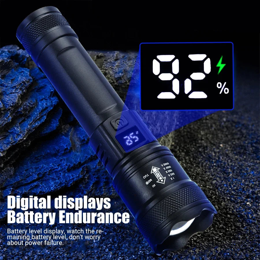 High Power LED Flashlight 2000LM Rechargeable Tactical Torch Zoom Camping