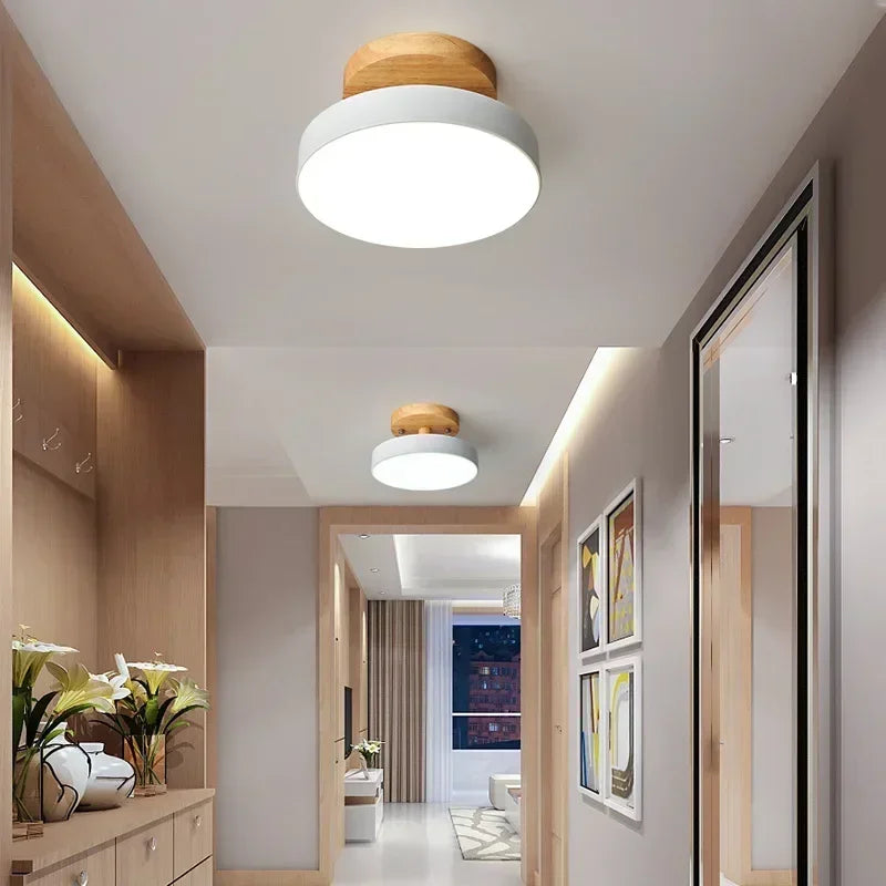 Nordic Flush Mount Ceiling Light Wood Round Hallway Bedroom Bathroom Lamp