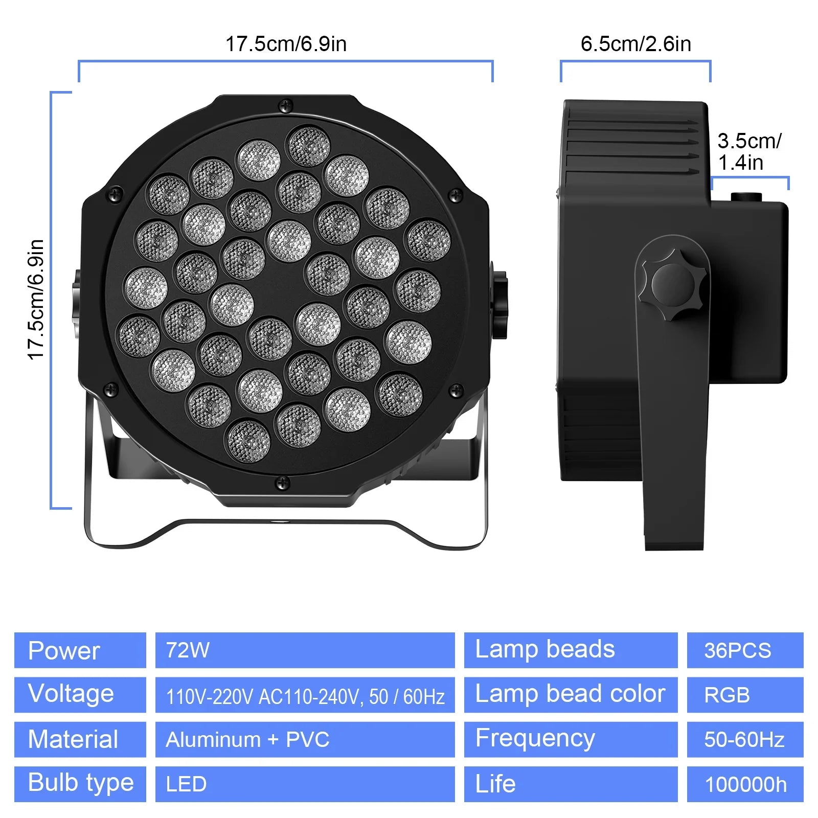 RGB Par Lights 36LED Stage Lighting – DMX512 Uplights for DJ, Party, Wedding Events