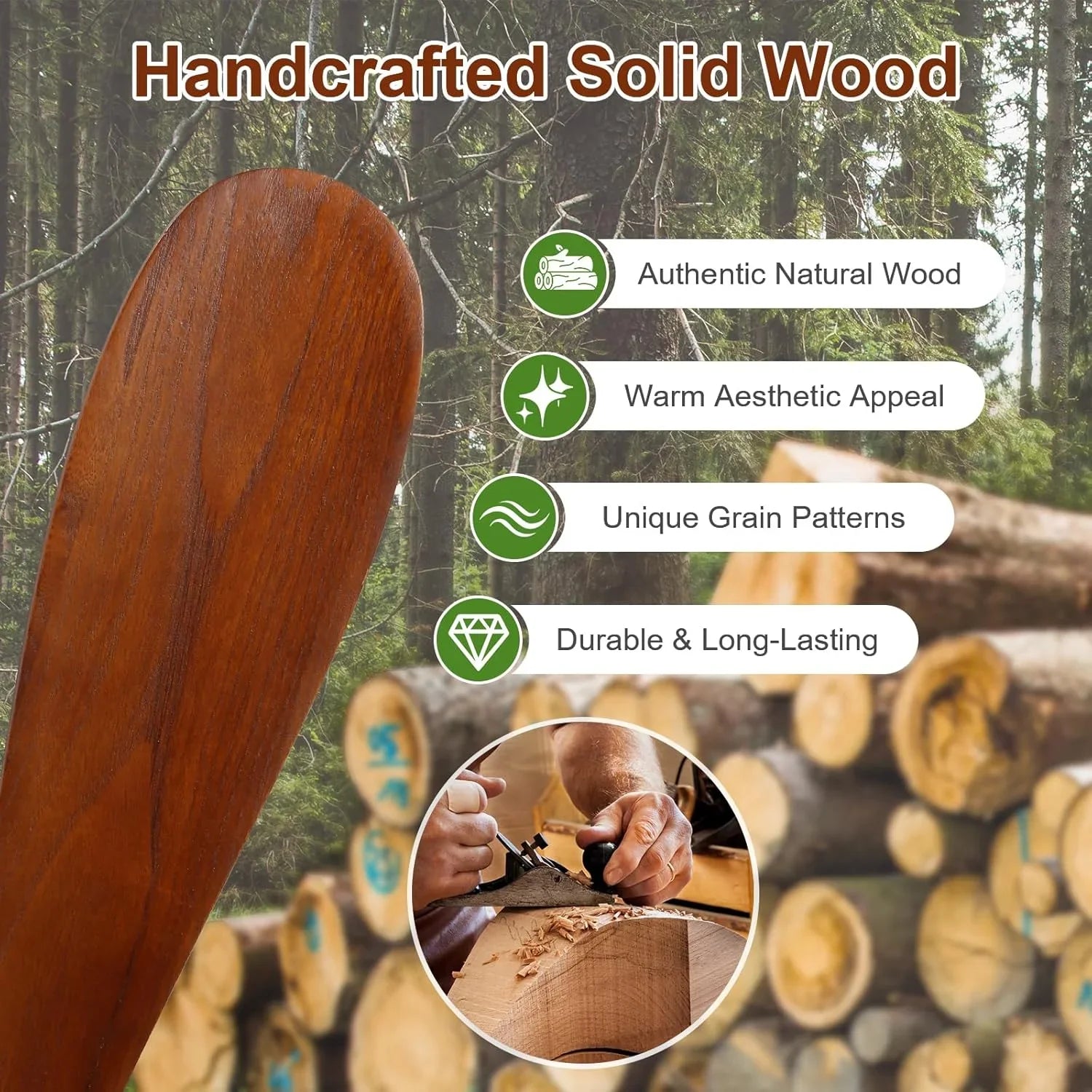 48 Inch Smart Wood Ceiling Fan with LED Light Remote 6-Speed DC