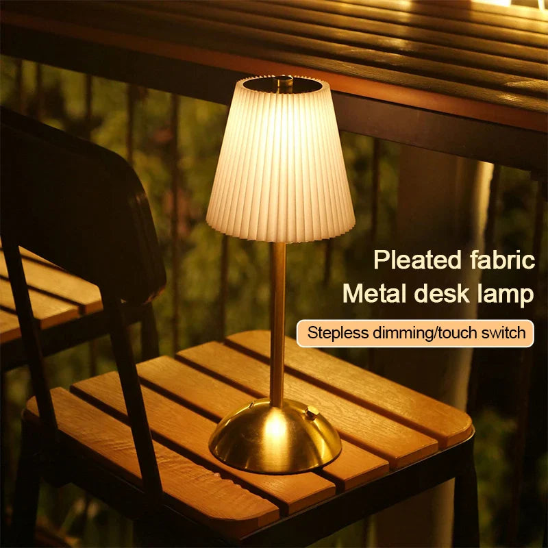 Small Pleated Table Lamp USB Rechargeable Cordless Desk Light for Bedroom
