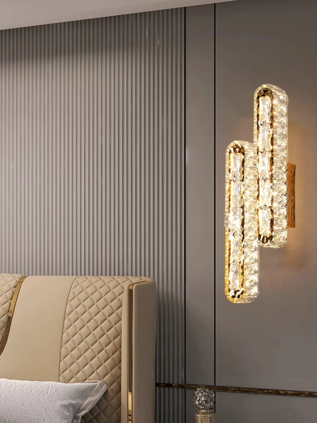 Crystal Strip Wall Sconce Gold Silver LED Living Room Bedside Corridor Light
