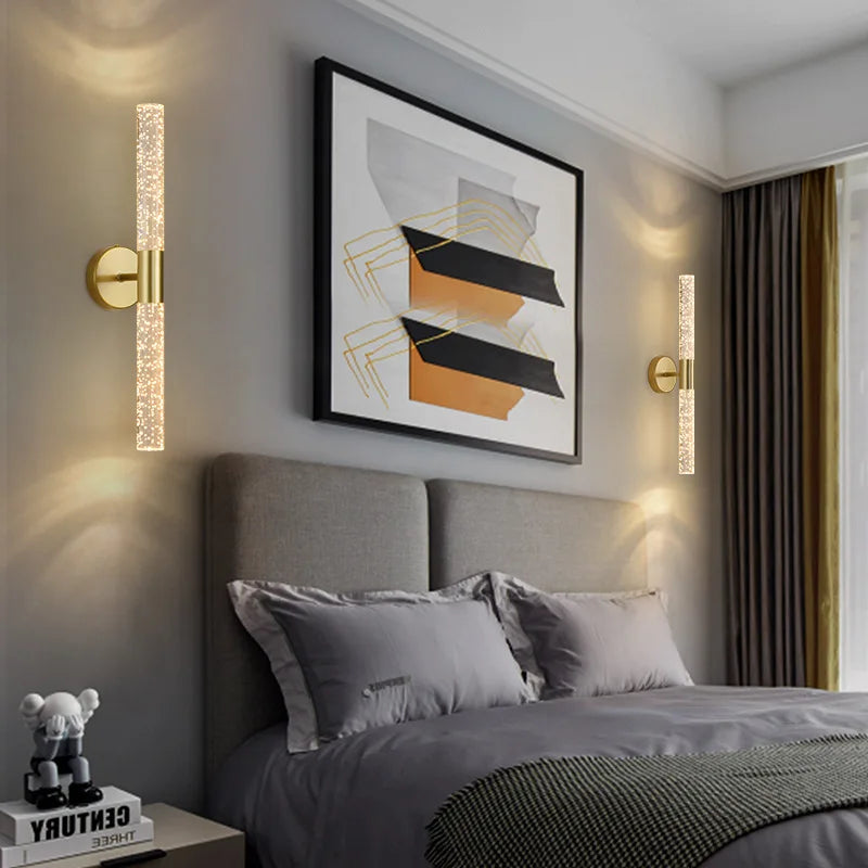 Nordic Crystal Rod LED Wall Lamp Bedroom Bedside Living Room AC85-265V Light