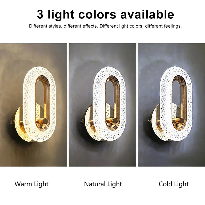 Modern Crystal LED Wall Light Round Oval Sconce for Bedroom Living Room