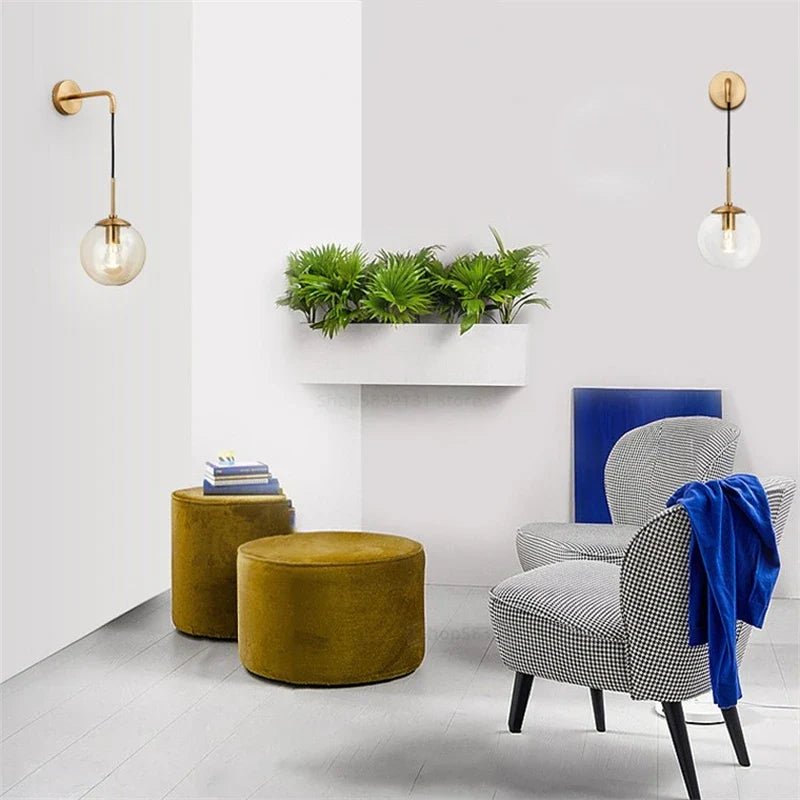 Nordic Glass Ball Wall Sconce LED Bedside Living Room Corridor Stair Light
