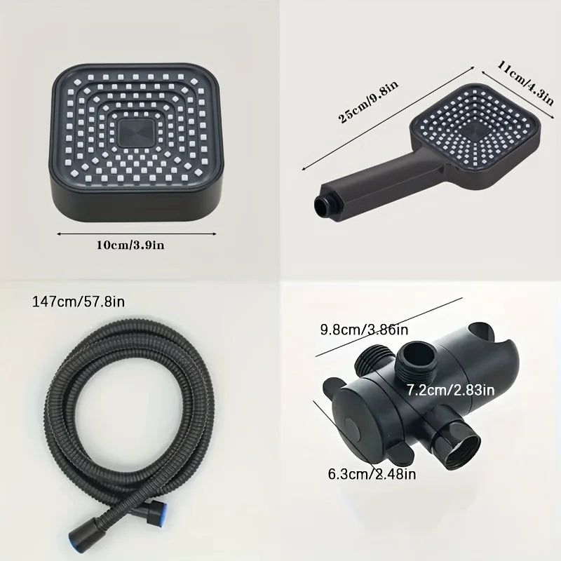 High-Flow 2-in-1 Handheld & Rain Shower Head Set Square Wall-Mounted Bathroom